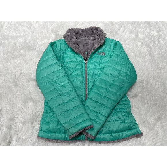 The North Face Girl's Reversible Mossbud Swirl Jacket Sz M 10 12 TEAL TURQUOISE